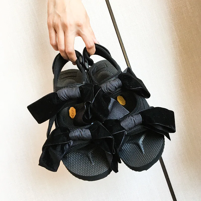 Сандалии женские с бантом, повседневные босоножки на толстой подошве, пляжные туфли на платформе, сандалии с открытым носком, роскошная дизайнерская обувь, лето