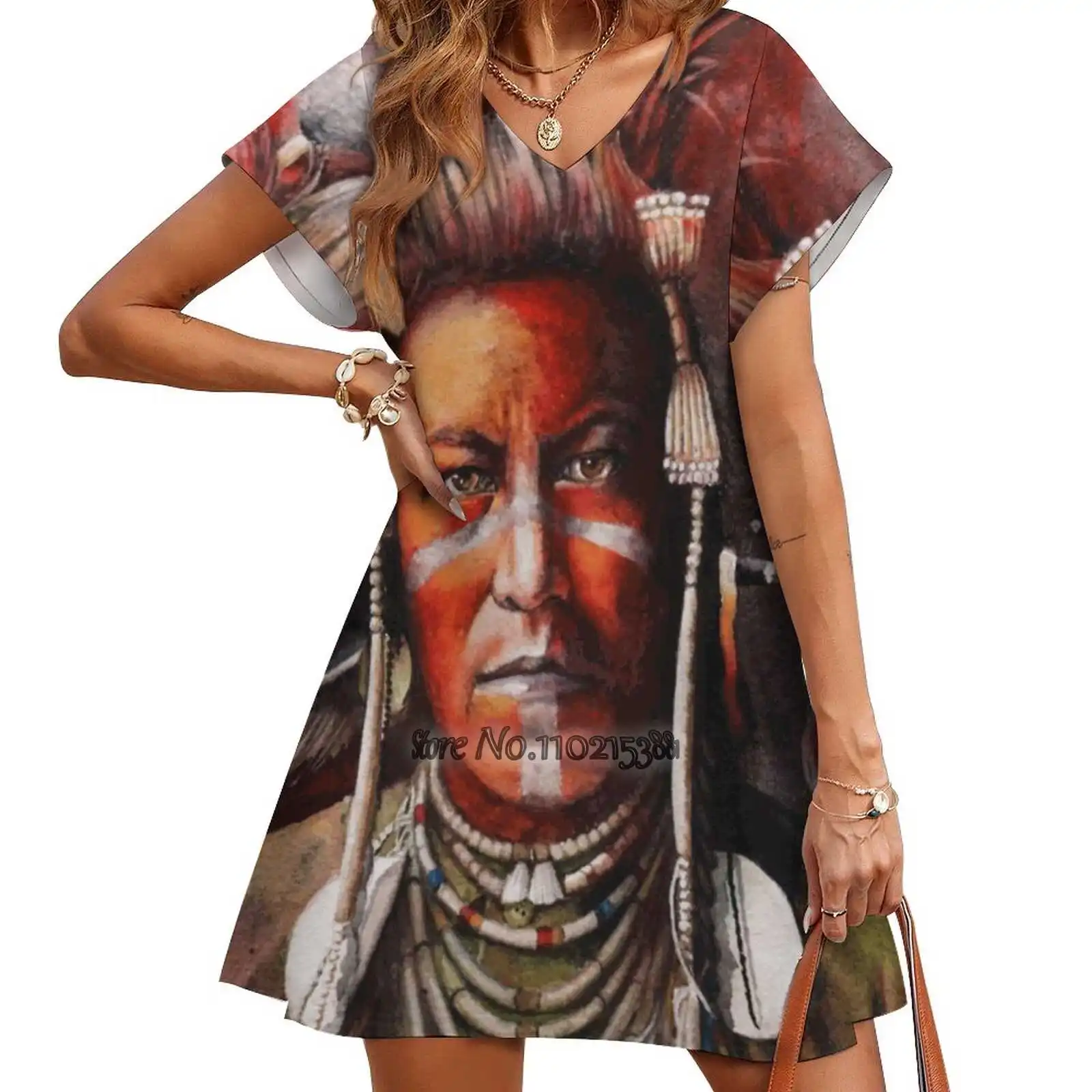 

Юбка с коротким рукавом, V-образным вырезом и принтом