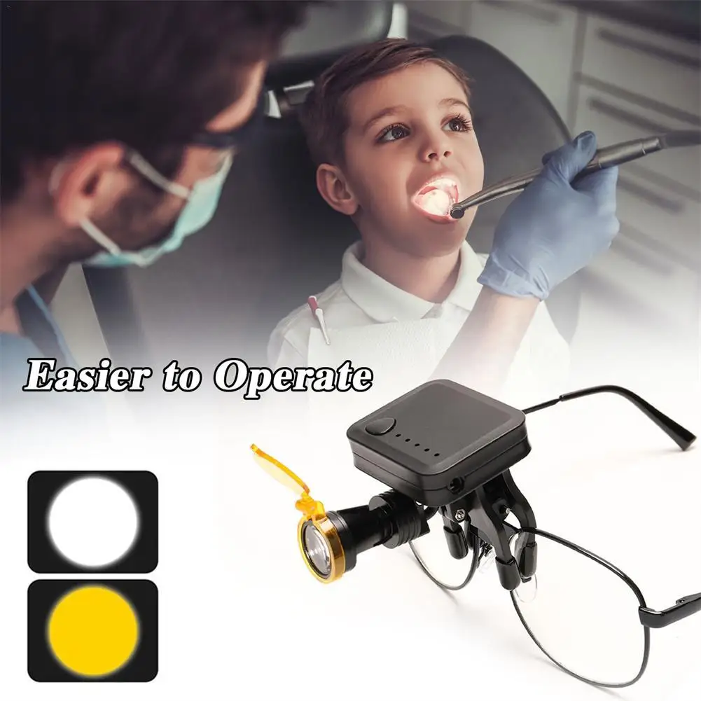 

5W LED Dental Headlight Portable Oral Head Lamp With Yellow Filter Glasses Clip Lamp For Dentist Loupe Adjustable Brightness