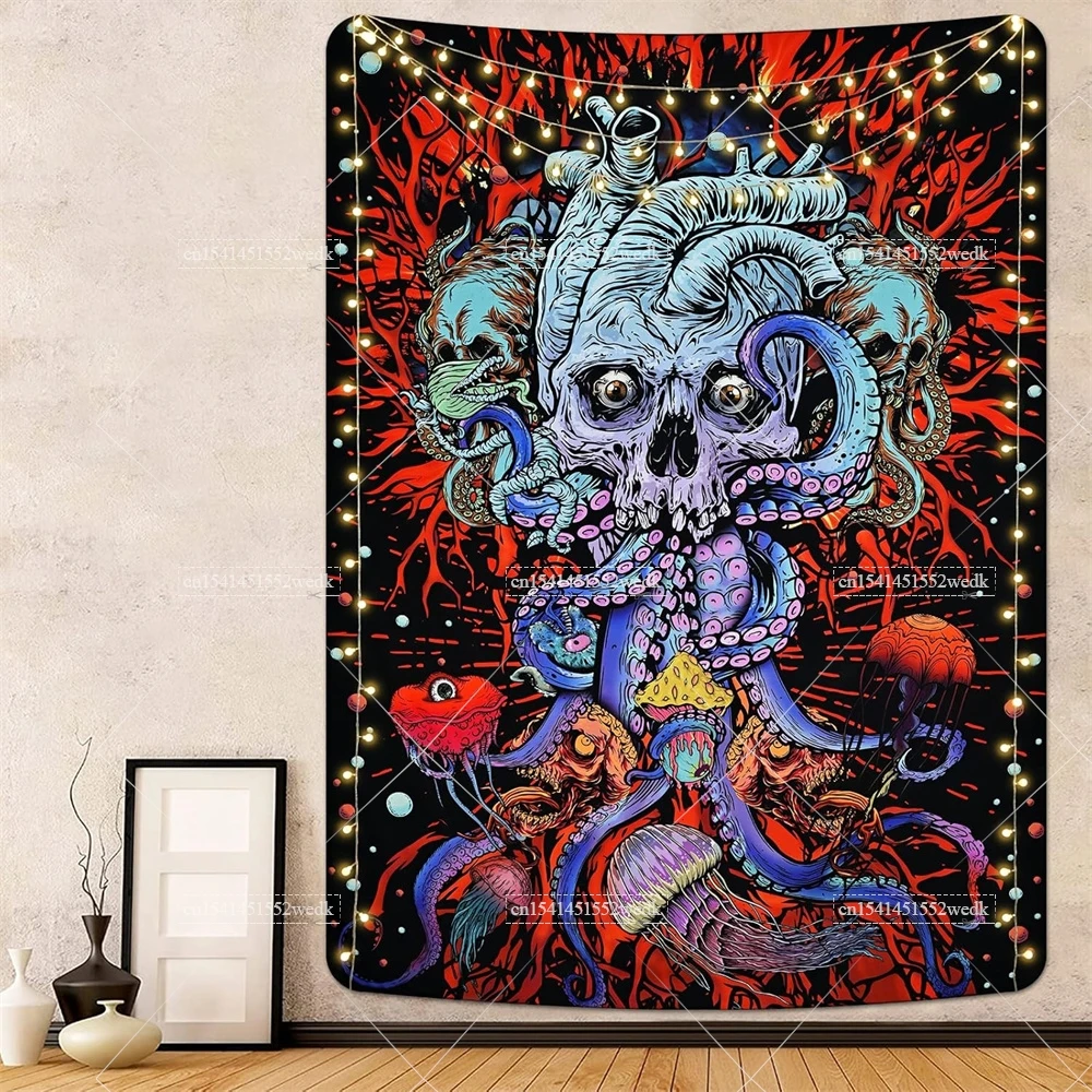 Гобелен в виде черепа гобелены арабиески монстра осьминога эстетические обои