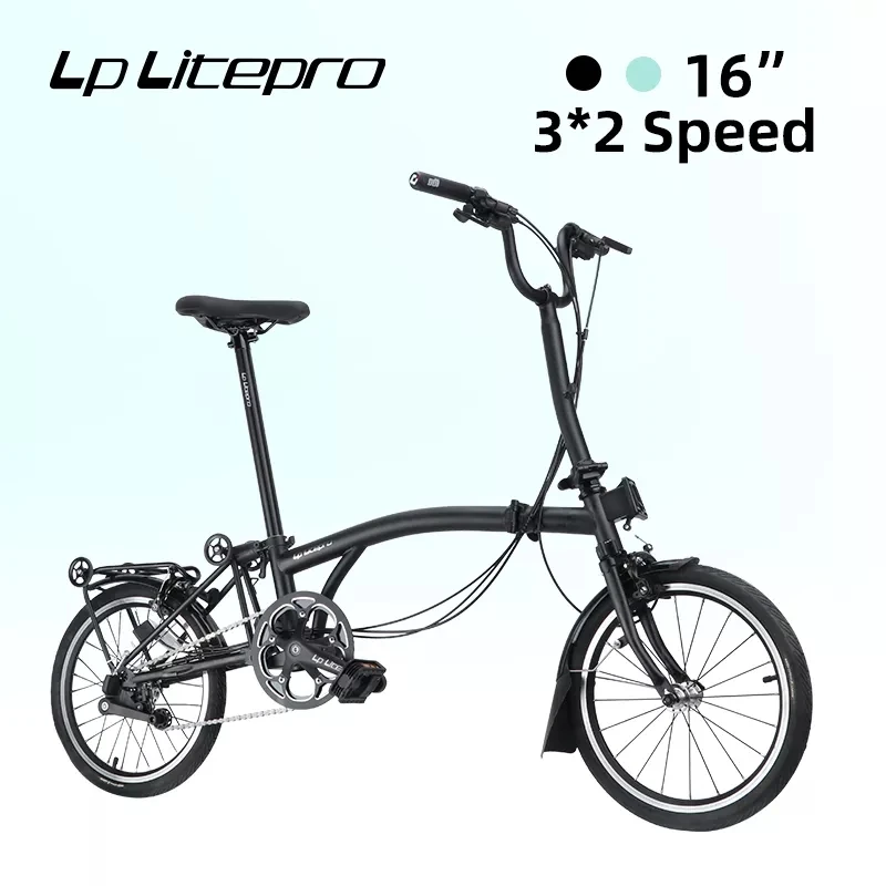 Three-section Folding Bike 16inch Hard Frame Double V Brake Internal 3 External 2 Speed With Easy Wheels Unisex Bicycle