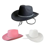 vintage fedora hat women men felt ladies cowboy hats party rhinestone decor western style top bonnet mens cosplay hat