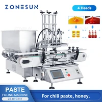 zonesun 4 nozzles desktop automatic viscous liquid paste honey glue cream bottle piston filling machine for production