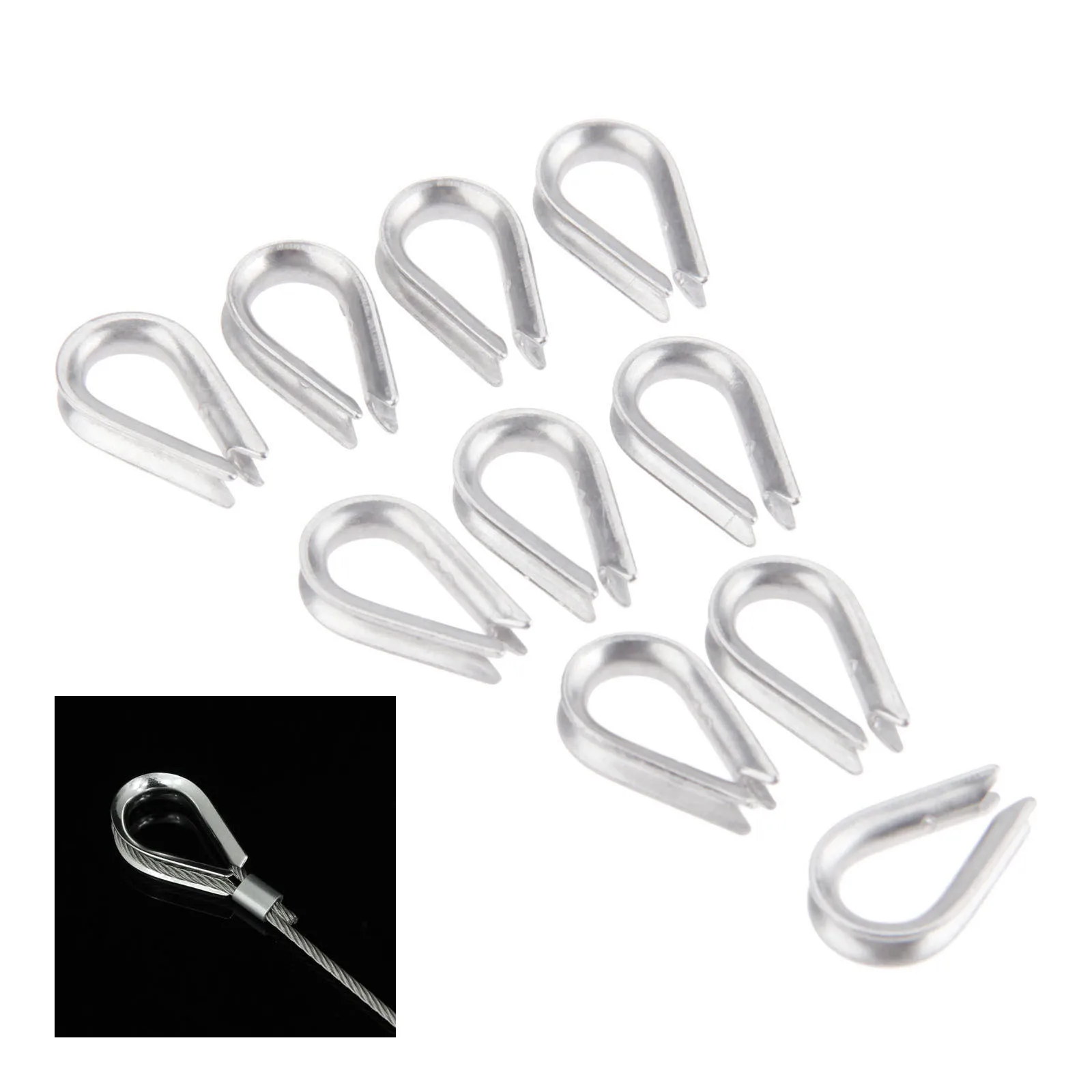 

10 Pcs Boat 2mm 3/32 Inch Wire Rope Cable Thimble Sleeves Stainless Steel M2 Wire Rope Thimbles Wirerope Clamps Crimping Marine