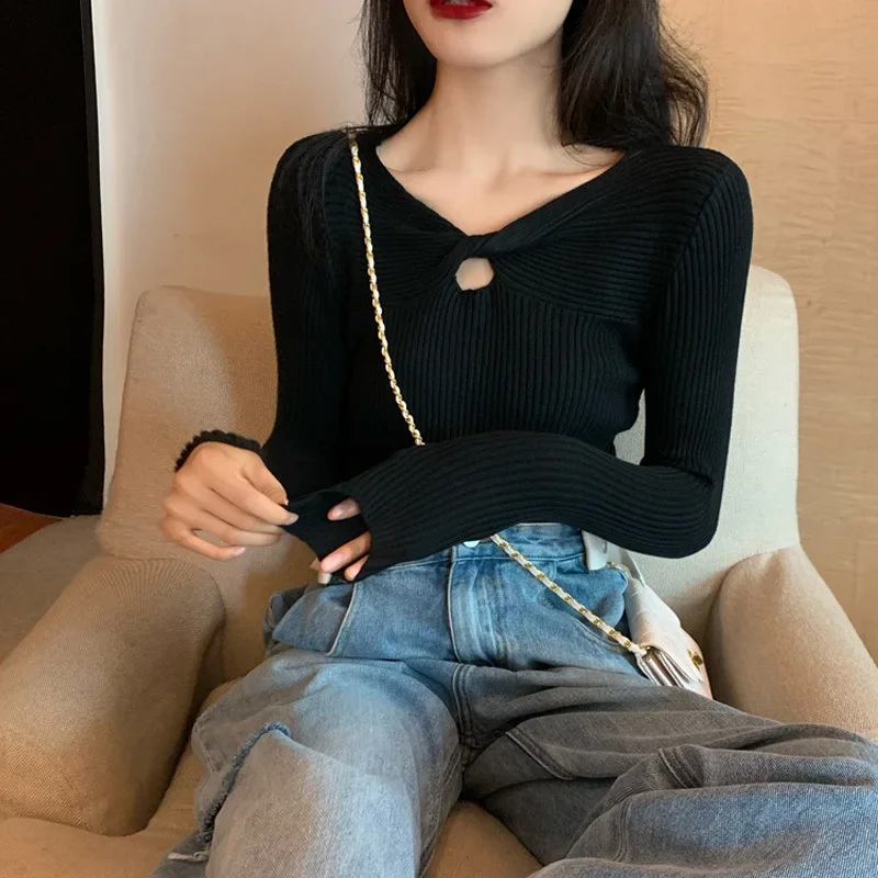 Утягивающий вязаный топ женский внутренний базовый слой с длинными рукавами