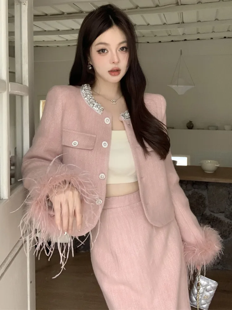 Высокое качество осенне-зимний роскошный комплект из двух предметов для женщин