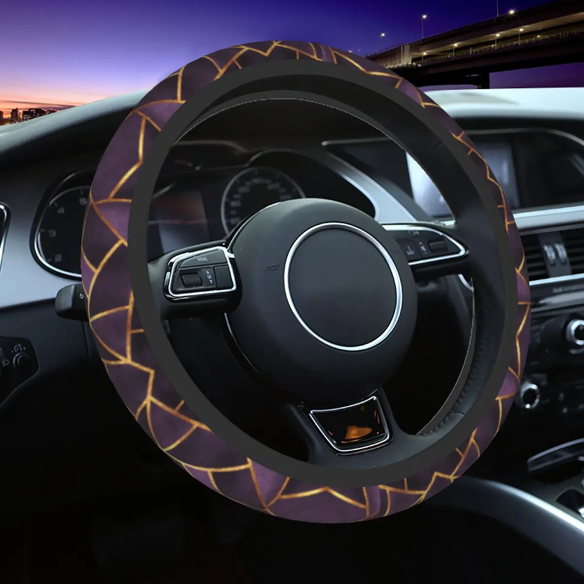 

37-38 Car Steering Wheel Covers Purple Gold Stone Geometric Marble Elastic Braid On The Steering Wheel Cover Car Accessories