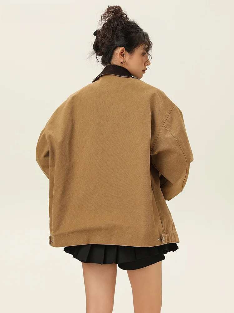 Женская куртка Znzw осень-зима 2024 новая свободная однотонная японская мода с