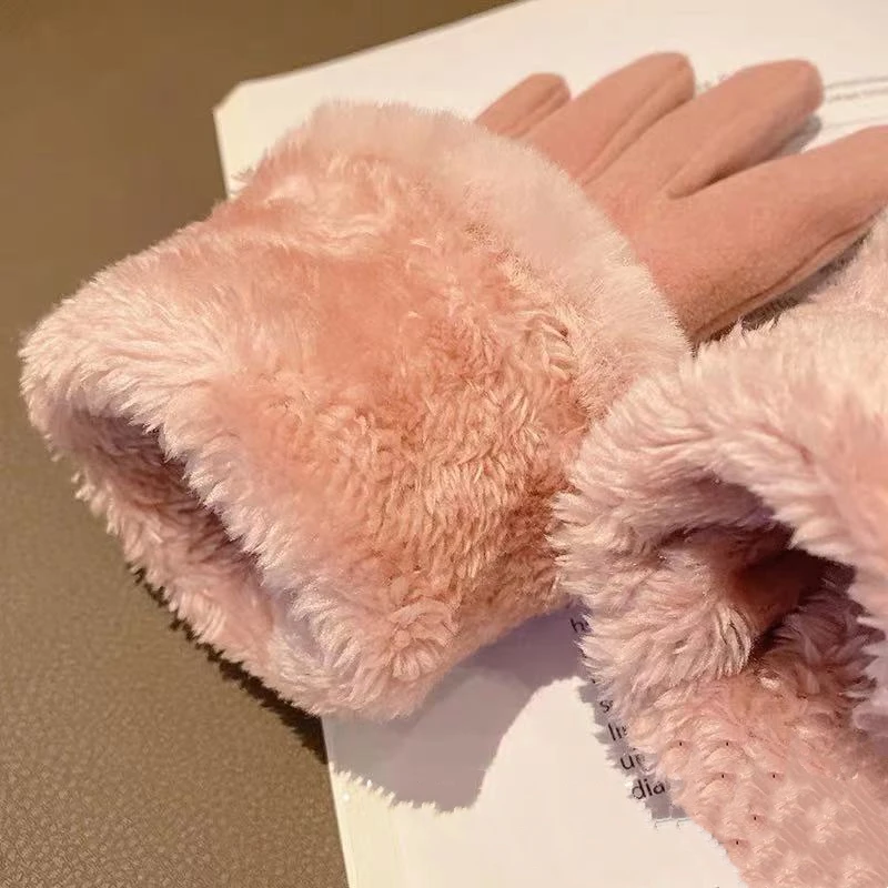 Женские перчатки осенне-зимние меховые ветрозащитные митенки с пальцами для