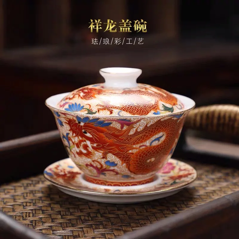 

Ceramic tea set high-end porcelain cover bowl chinese ceramic tea set