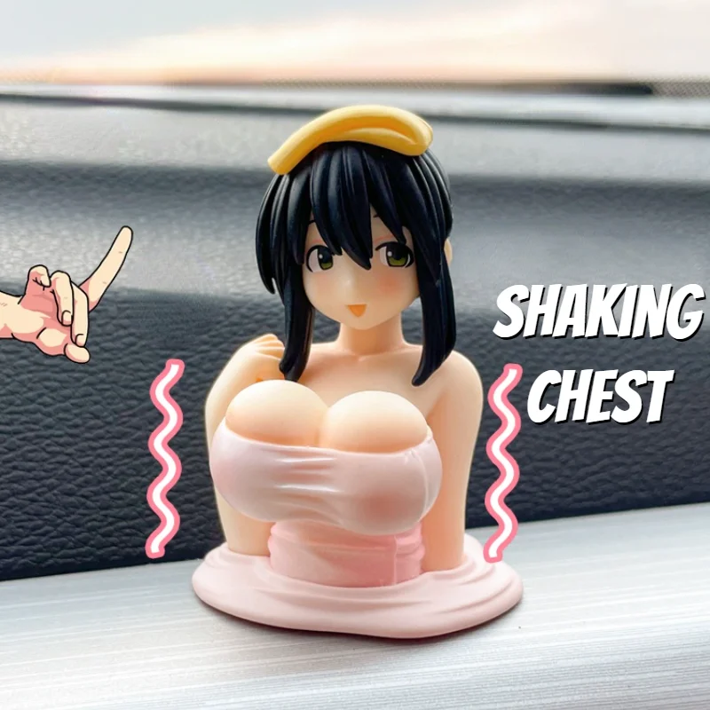 Cute  Chest Shaking Girls Car Ornaments Cartoon Kawaii Anime Statue Car Dashboard Sexy Doll Figurine Car Decorations