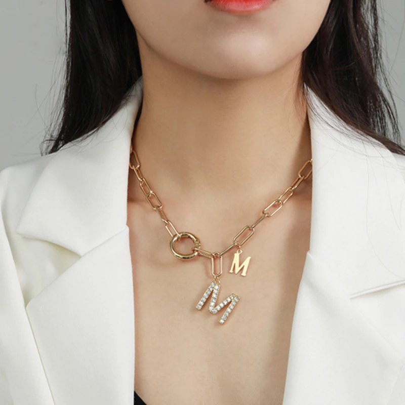 Женская короткая цепь в стиле панк толстая хип-хоп с буквой M корейская бижутерия