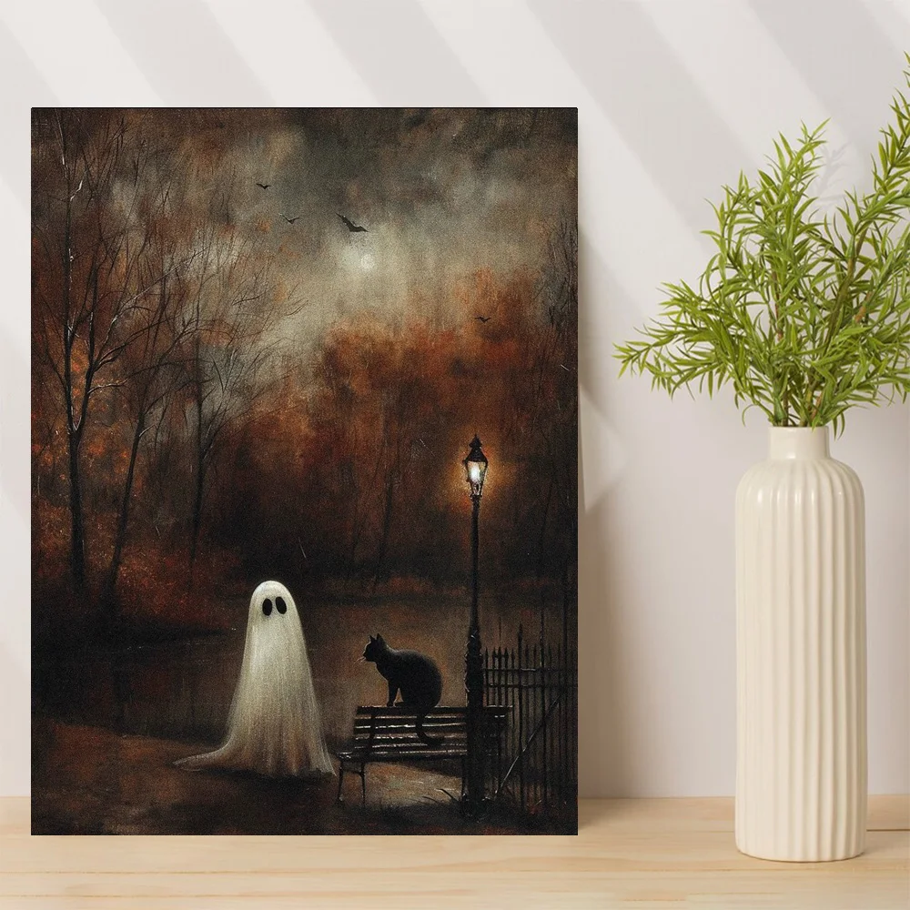 1 шт. импс на Хэллоуин кот призрак современный холст водонепроницаемая картина