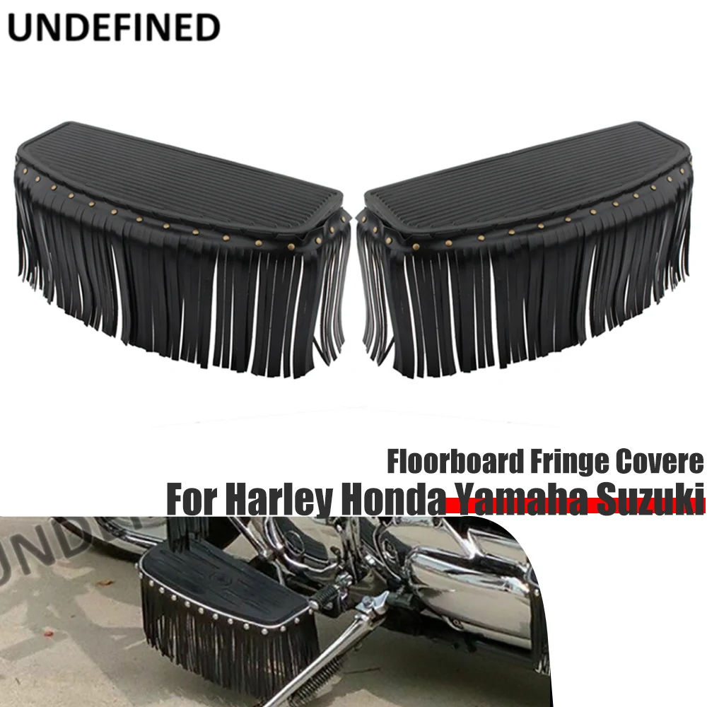

Motorcycle Floorboard Fringe Leather Vintage Front Foot Pegs Cover For Harley Honda Indian Chief Chieftain Cafe Racer Old School