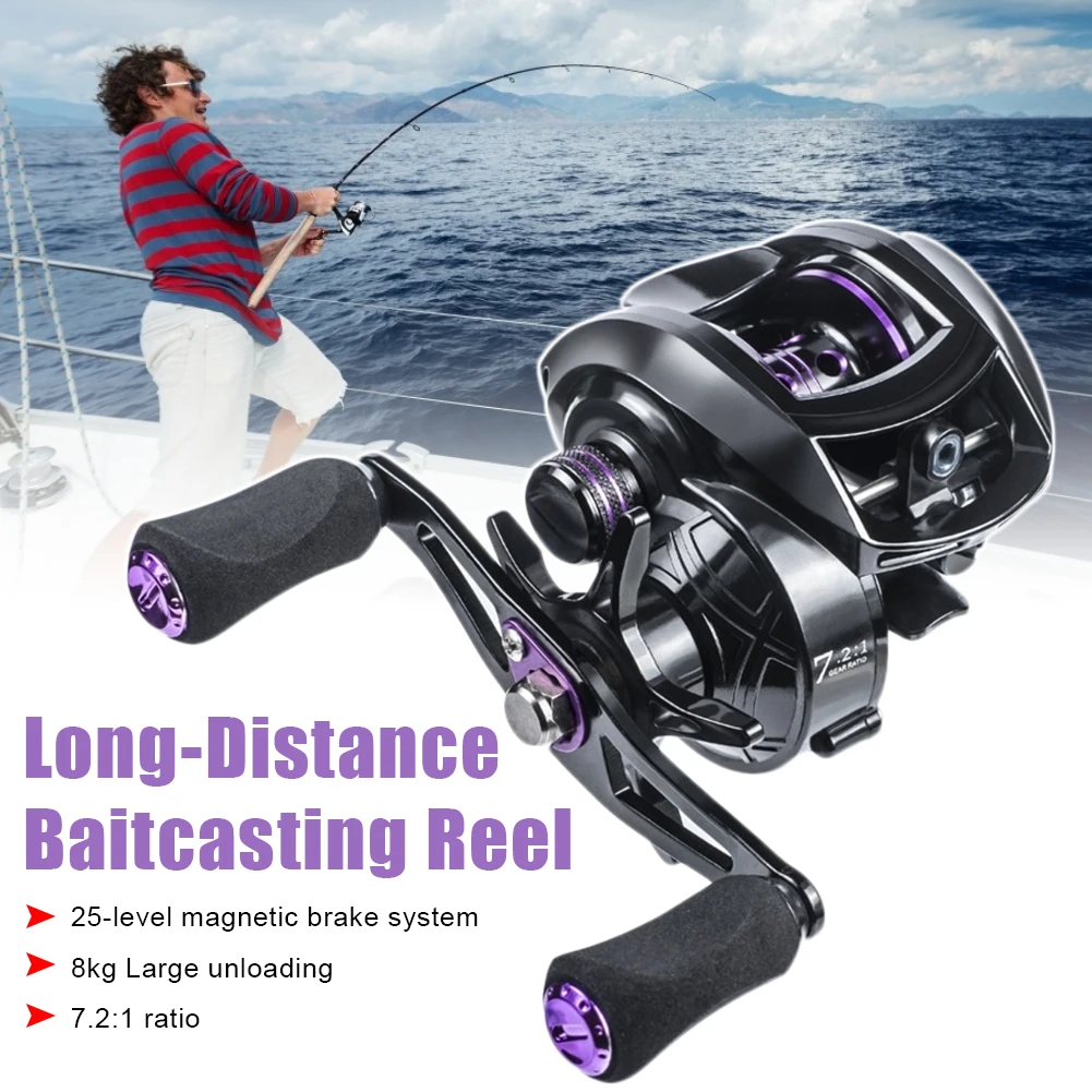 

Baitcasting Reel 8KG Drag 12+1BB 7.2:1 Ratio Metal Spool Magnetic Brake System Bass Fishing Reel Saltwater Fishing Accessories