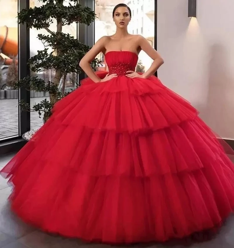 

ANGELSBRIDEP Strapless Ball Gown Quinceanera Dresses Vestidos De 15 Anos Fashion Stratification Skirt Princess Party Gowns