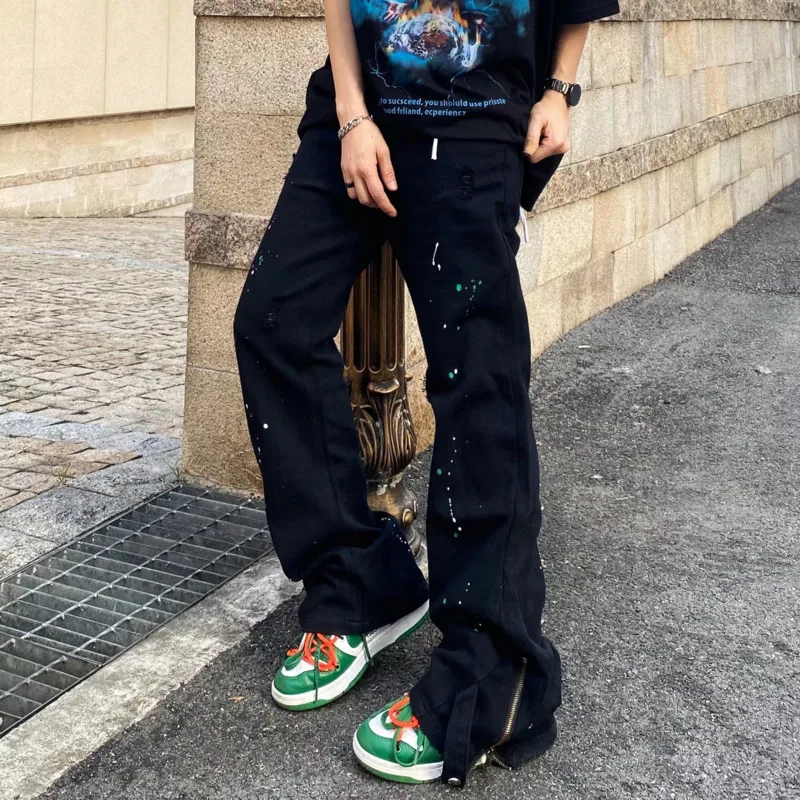 

Black Ink Splash Jeans Men Fashion Casual Baggy Jeans Men Streetwear Loose Hip Hop Straight Denim Pants Mens Trousers S-4XL