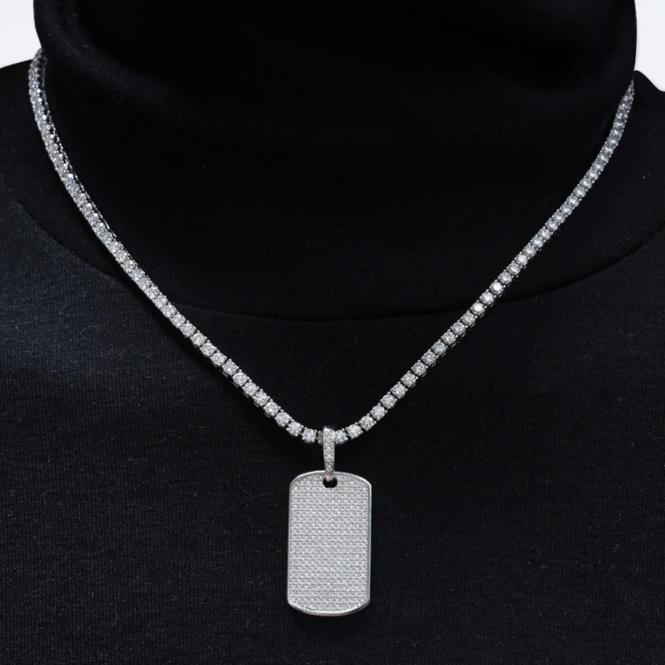 Moissanite Dog Tag Pendant Necklace For Men S925 Silver Real Diamond Iced Out Necklaces Women Jewelry Pass Tester With GRA