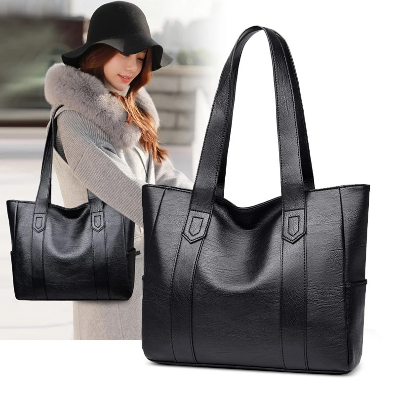 

Women PU Leather Handbags Big Capacity Tote Bags Retro Designer Double Strap Shoulder Bag Female Shopper Sac Mujer Bolsa