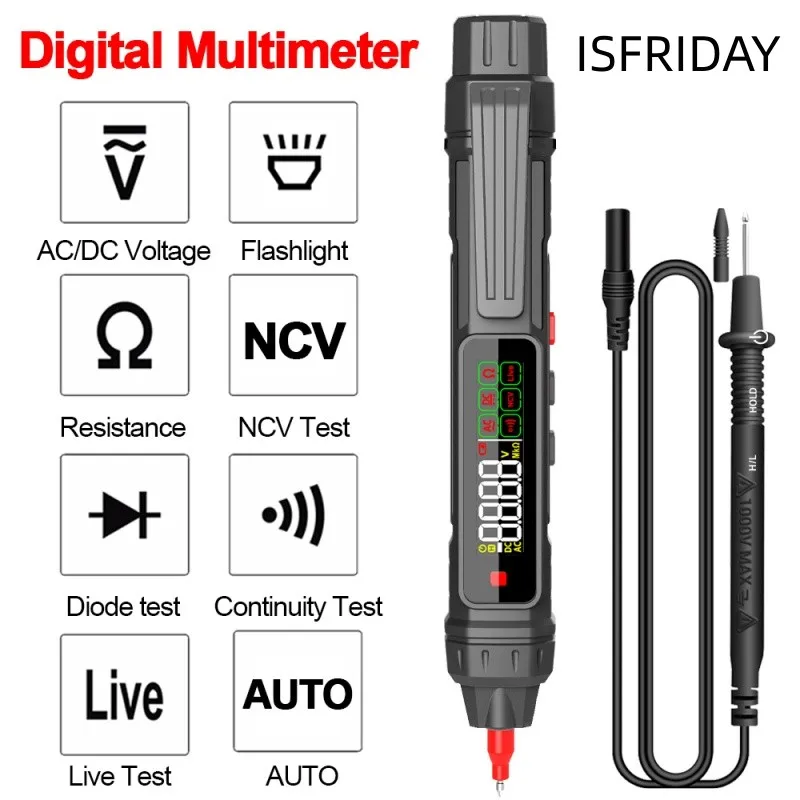 

Мультиметр в виде ручки, умный цифровой мультиметр, Бесконтактный детектор напряжения в виде ручки, Автоматический диапазон сопротивления, низкое энергопотребление