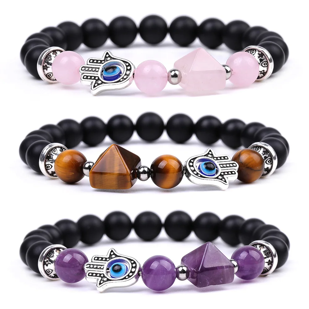 

Healing Crystal Pyramid Beads Bracelets for Women Men Strands Reiki Positive Energy Gemstone Bangle Chakra Orgone Matte Onyx