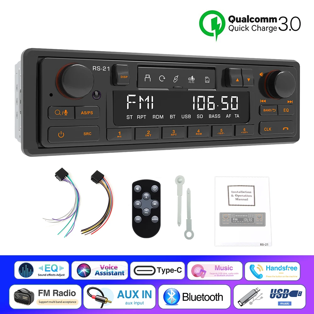 

Автомобильный MP3-плеер В Ретро-стиле 1DIN С Bluetooth, FM/AM/RDS/DAB-приемником, QC3.0 И Стереосистемой Для Porsche, VW, Benz