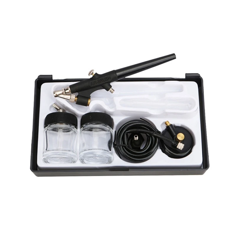 

Airbrush Kit Mini Single Action Air Brush Set Siphon Feed 0.8mm Paint Spray Gun w/ Hose 22cc Fluid Cups for Makeup Hobby