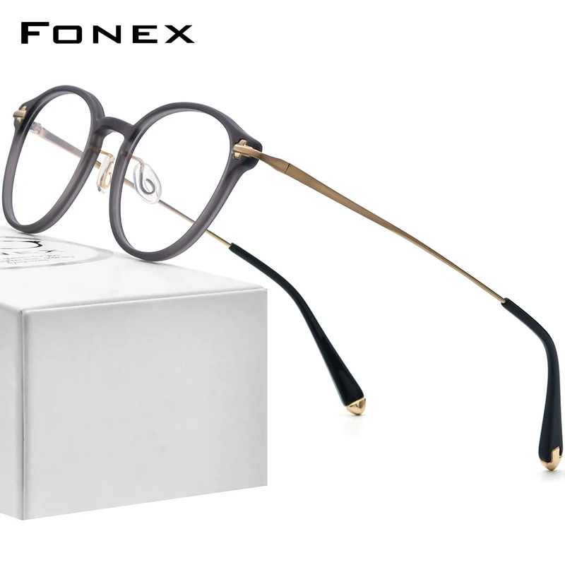 FONEX Acetate Titanium Eyeglasses Frame Men Vintage Round Prescription Glasses Women Myopia Optical Spectacles Eyewear BY88003