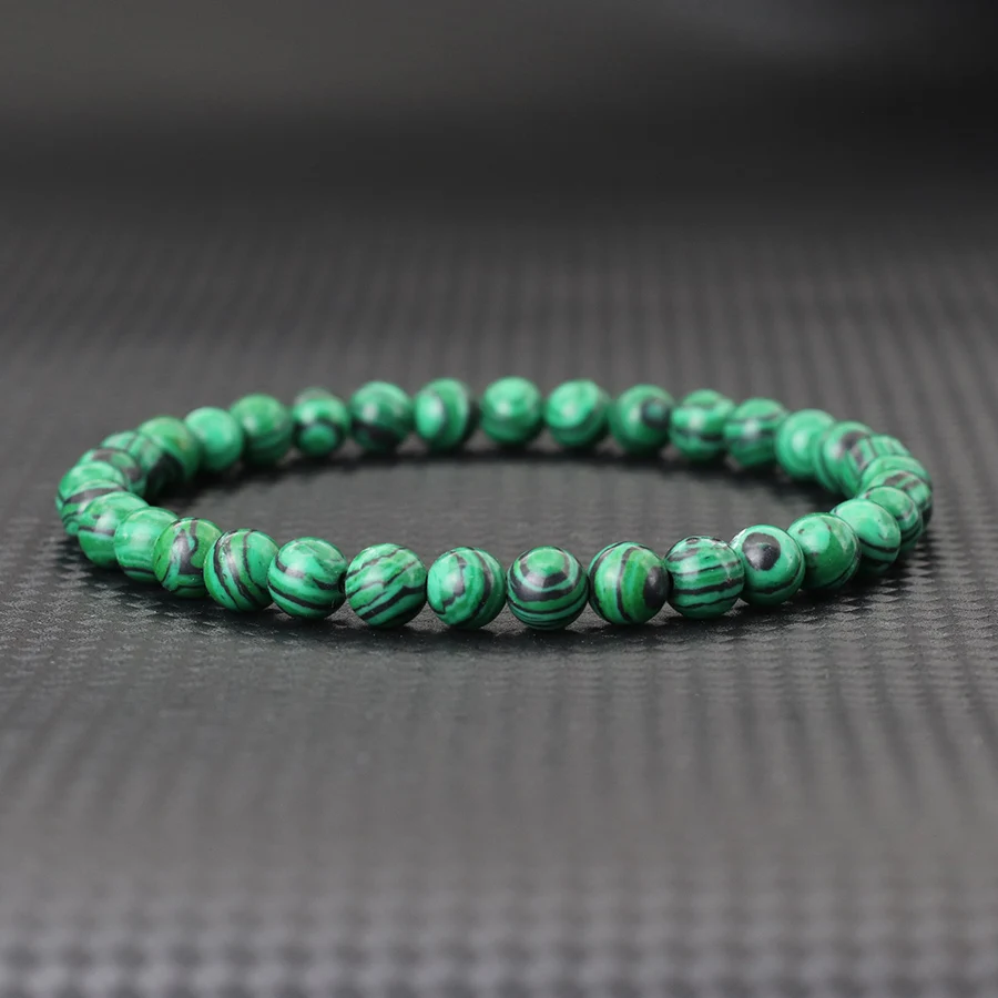 Браслет Унисекс С Малахитовыми Бусинами 4/6/8/10 Мм Зеленый Круглый Шарм Для