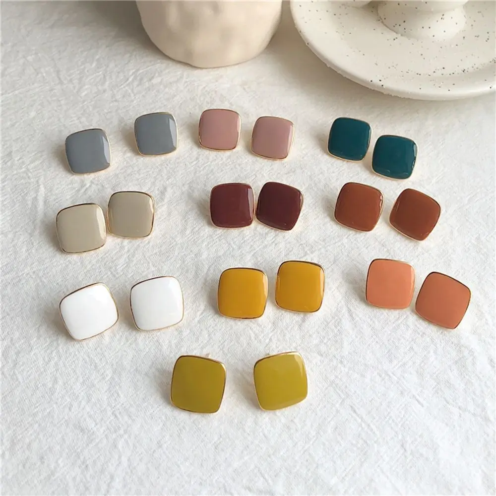 

New Women Vintage Jewelry Glaze Geometric Enamel Square Stud Earrings