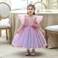 spring kids new fashion embroidered princess bow tulle knee length show party evening dress flower girl wedding bridesmaid dress