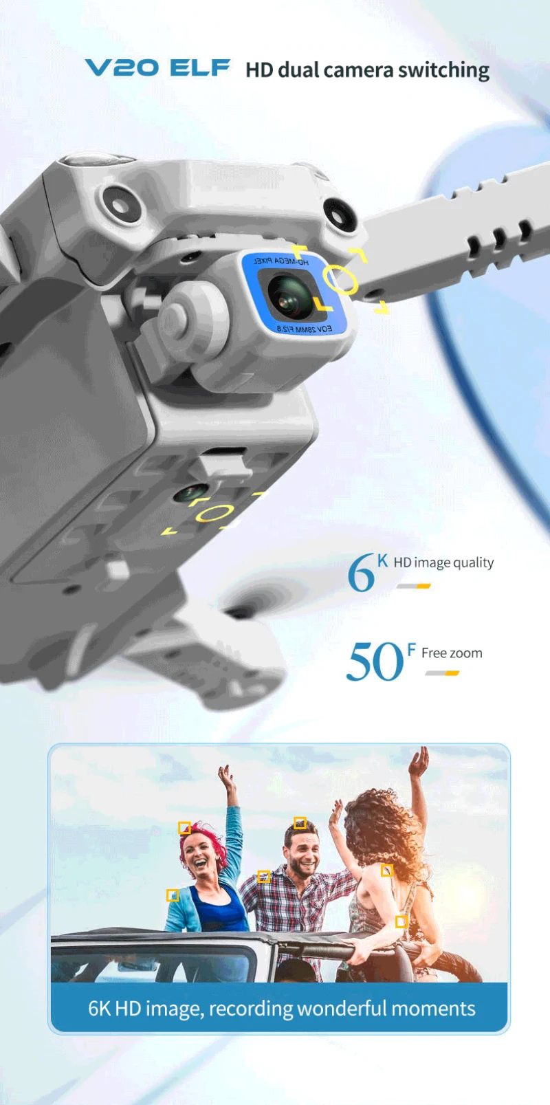 QJ 2022 Новый V20 мини-Дрон 4K HD Двойная камера 6k профессиональная антенна фотография