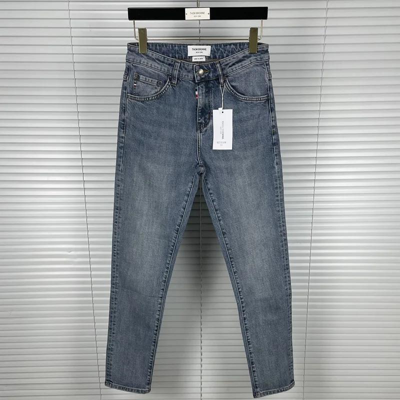 

Мужские облегающие джинсы-карандаш TB, модные повседневные эластичные синие брюки-стрейч из денима, весна-осень 2023