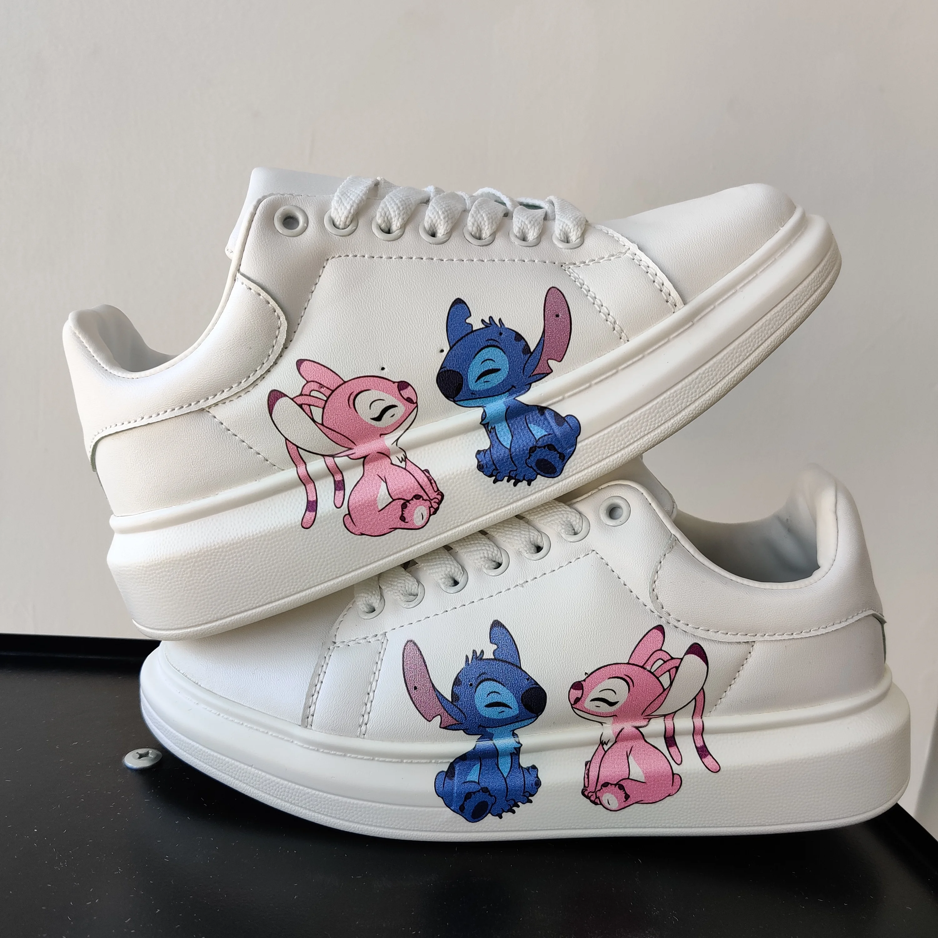 Disney Stitch Couple Fashion Men Women Vulcanize Shoes Male Platform Sneakers Girls Casual kateboarding Shoes flats 3D graffiti
