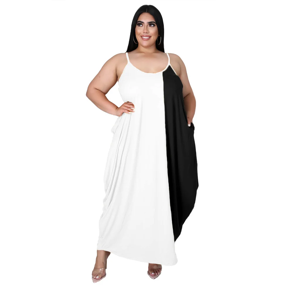 Plus Size Maxi Dress Fashion Women Summer Wholesale Patchwork Slip Pockets Draped Side Elegant Casual Loose d 3xl 4xl 5xl 6xl