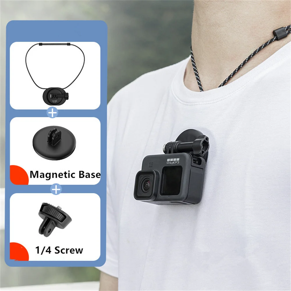 

UURIG Magnetic Action Camera Bracket Quick Release Neck Holder Hanging Mount Adapter For GoPro Hero 11 10 9 Insta360 Accessories