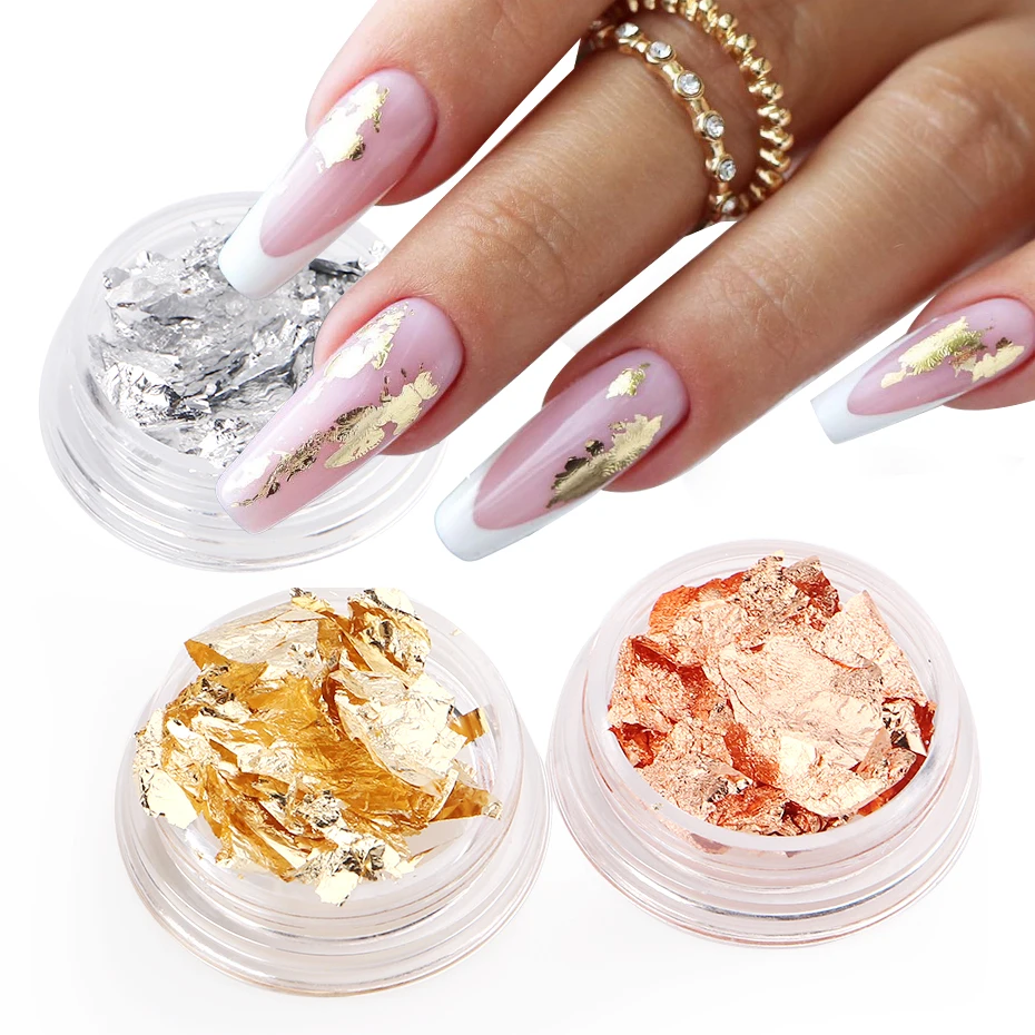 

3 Boxes Gold Silver Aluminum Nail Foil Flakes Glitter Nails Art Irregular Paillette Chrome Mirror Sequins Manicure Decorations