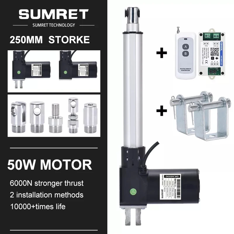 250mm Stroke Linear Actuators Kit RF Wifi Controller Bracket For Medical Devices DC 12V 24 Volt Heavy Duty 6000N High Speed