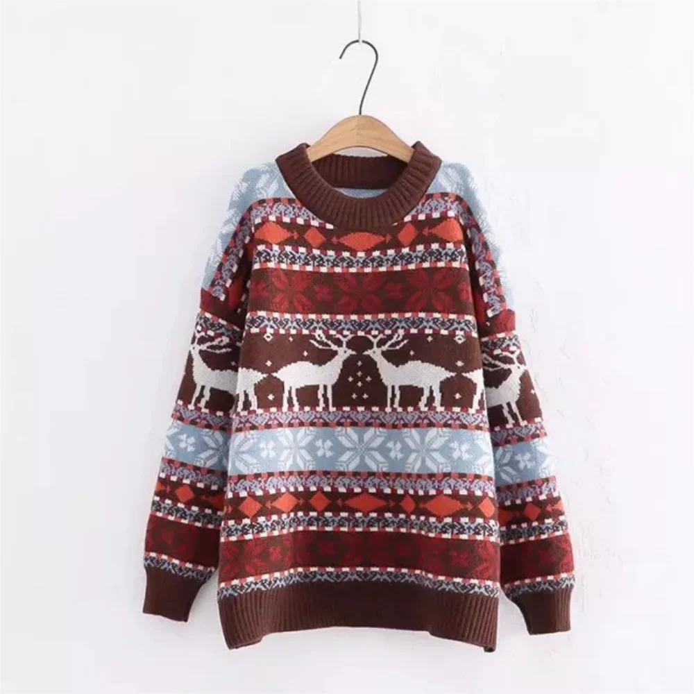 

Casual O Neck Long Sleeve Pullover Sweater Women Autumn Fashion Christmas Printed Sweater Ladies Commuter Loose Sweater 2022 New