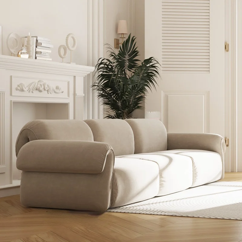 French Mojito Retro Velvet Cloth Sofa Living Room Small Flat Straight Row Double Three Modern Simple