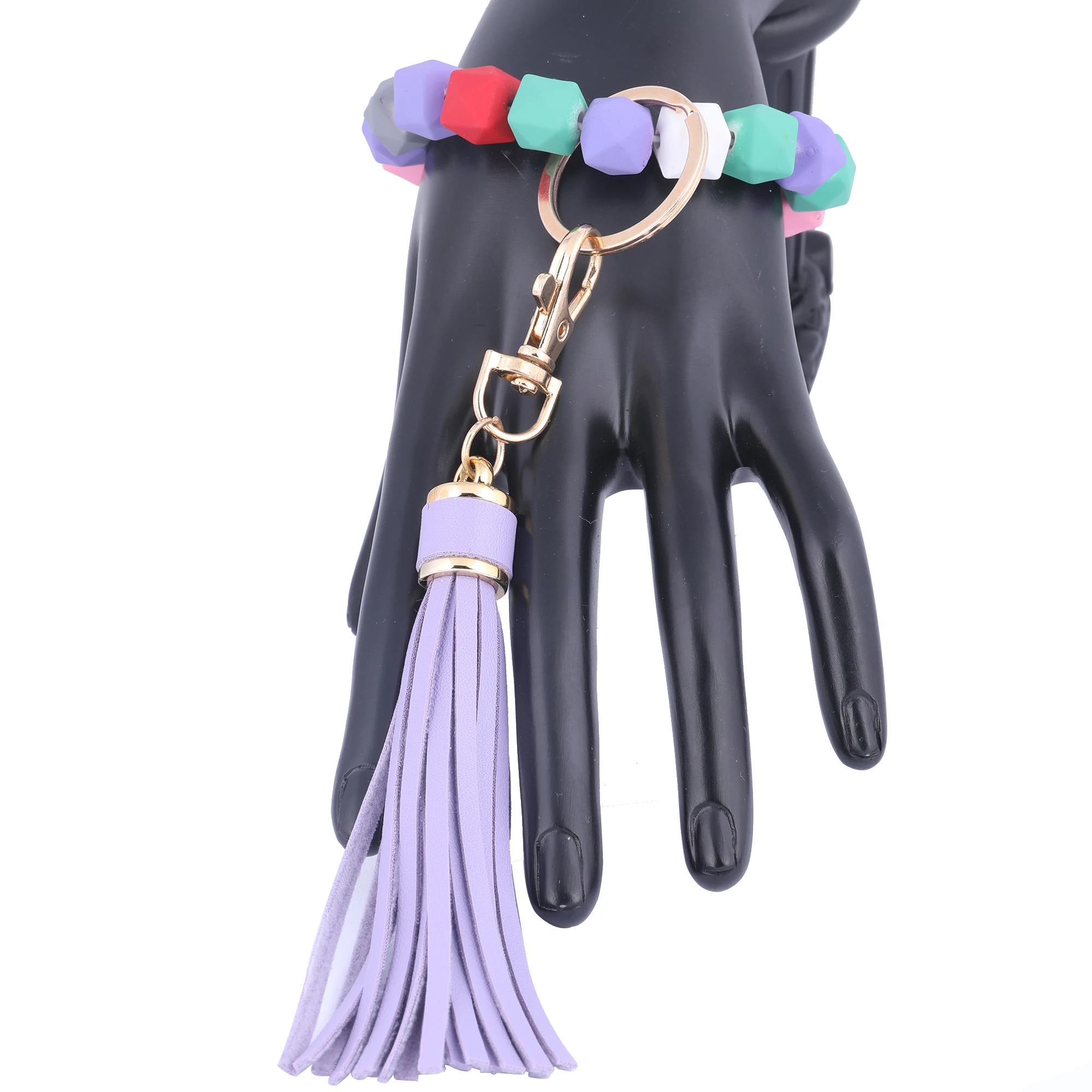 

1pcs Tassel Charm Keychain Bracelet Wristlet Acrylic Beaded Elastic Key Ring Bracelets Bangle For Women