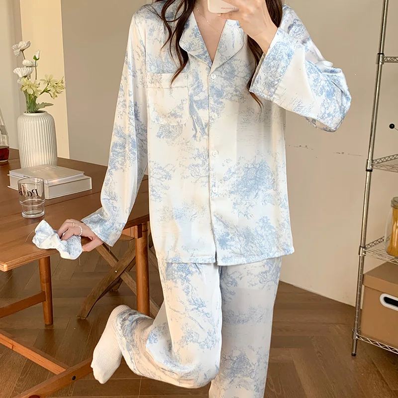 Pajamas set with hair band for women niche imitation silk pajamas factory wholesale  женское бельё  pijama