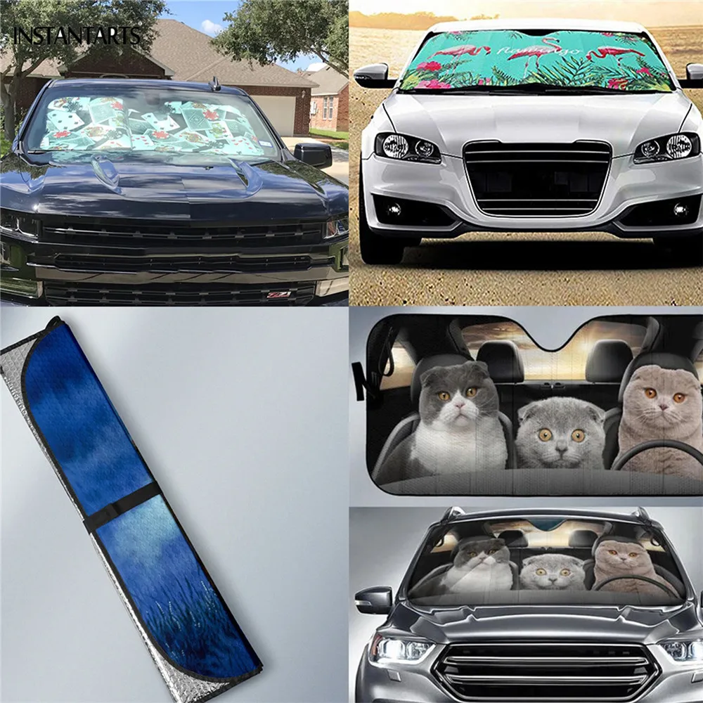 INSTANTARTS Funny Demon Slayer Car Auto Sunshades Windshield Fold-up Sunshade for Windshields Women Girly Accessories Covers images - 6