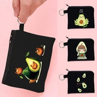 mini canvas coin purses women travel card holder bags avocado printing pattern multi functional small pack cosmetic bag