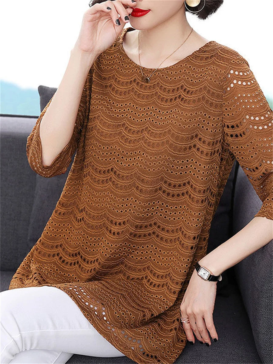 Блузка женская кружевная с полурукавом и круглым вырезом на весну/лето TT2179 |