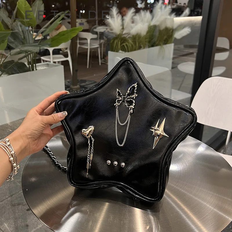 

LEFTSIDE Korean Fashion Star Design 2023 Y2K Retro Small PU Leather Backpack For Women School Bags for Teenagers Girls Backpacks