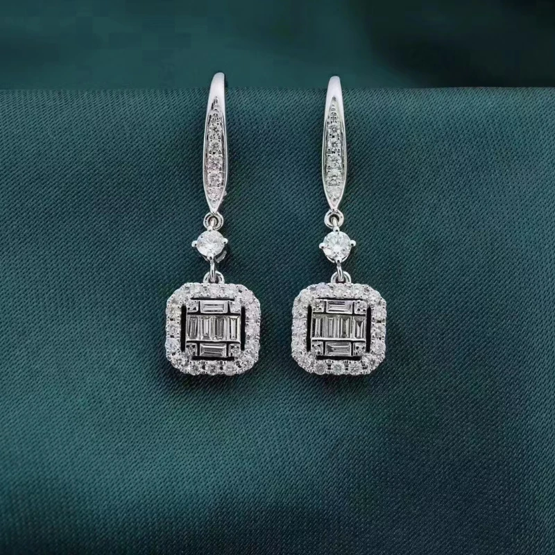 

Real 18K White Gold Real Diamond 0.55 Carat Drop Earrings For Women Cute Bowdnot Engagement Jewelry Free Shipping