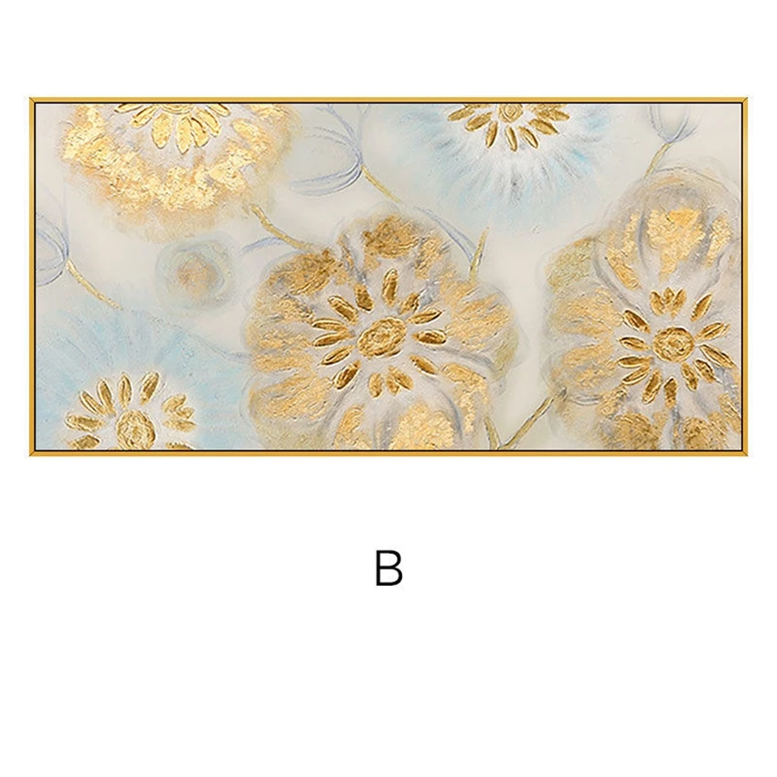 

Красивая картина с золотыми цветами для украшения дома, чистая ручная работа, акриловая масляная живопись на холсте, художественный плакат ...