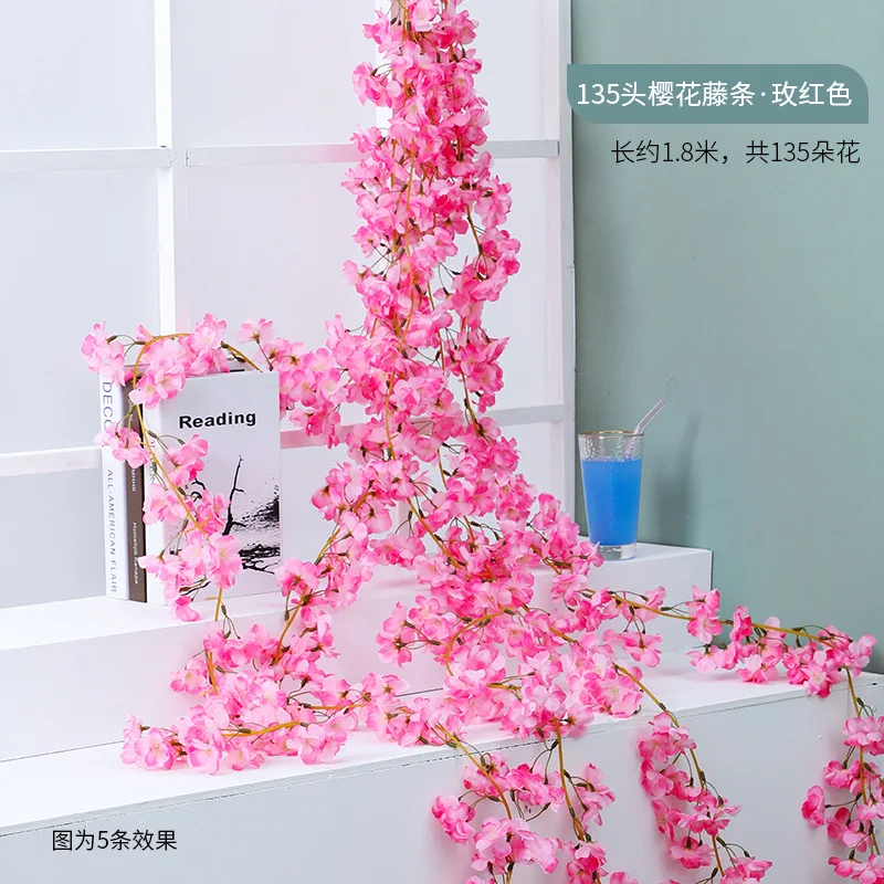 

Artificial Flower Vine Ivy Leaf Garland Silk cherry blossoms Flowers Rattan String Vine Wedding Arch Flower Home Garden Decorat