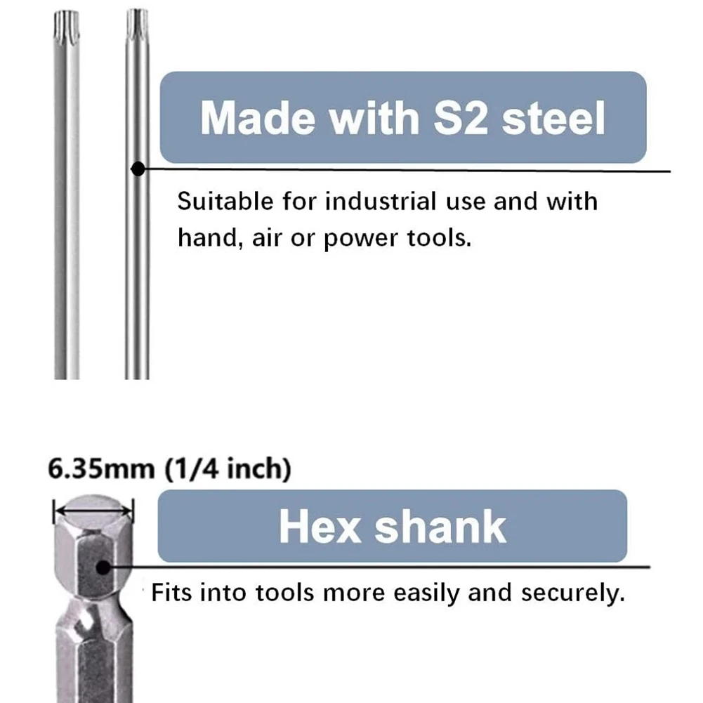 

Durable Screwdriver Bits 60HRC Torx 75mm T9 Alloy Steel Electric Drill Hand Screwdrivers Hex Magnetic Head Solid